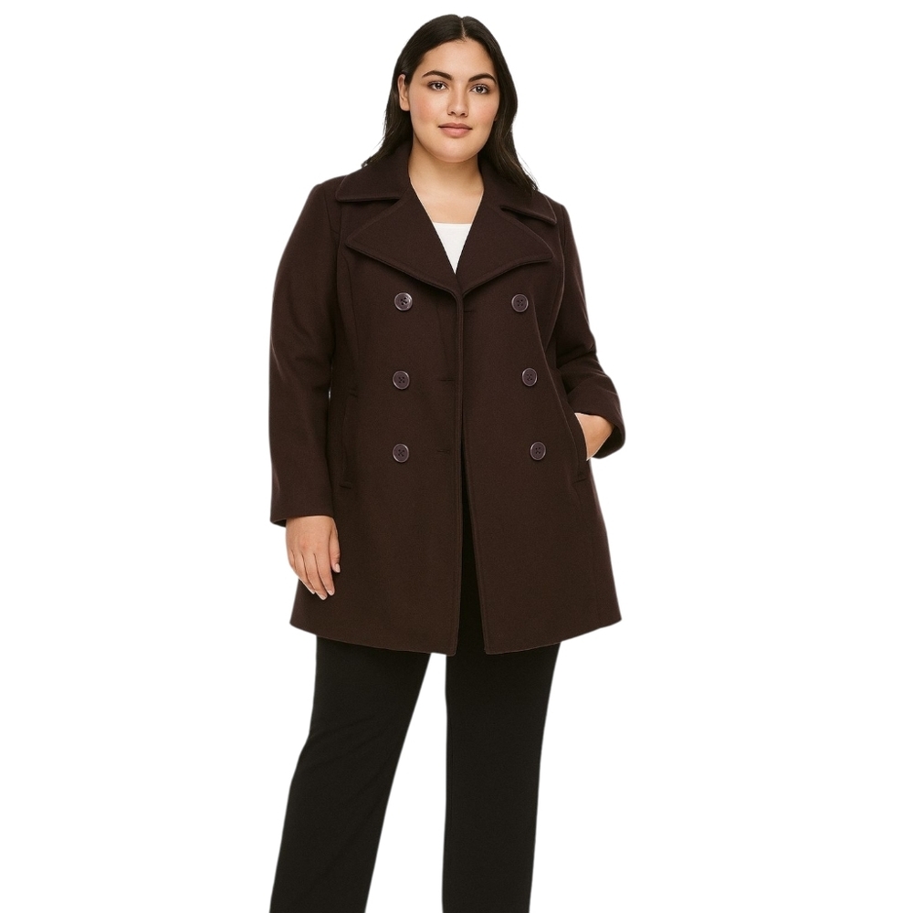 Nautica Brown Wool Pea Coat Plus Size 14 Warm Winter Jacket
